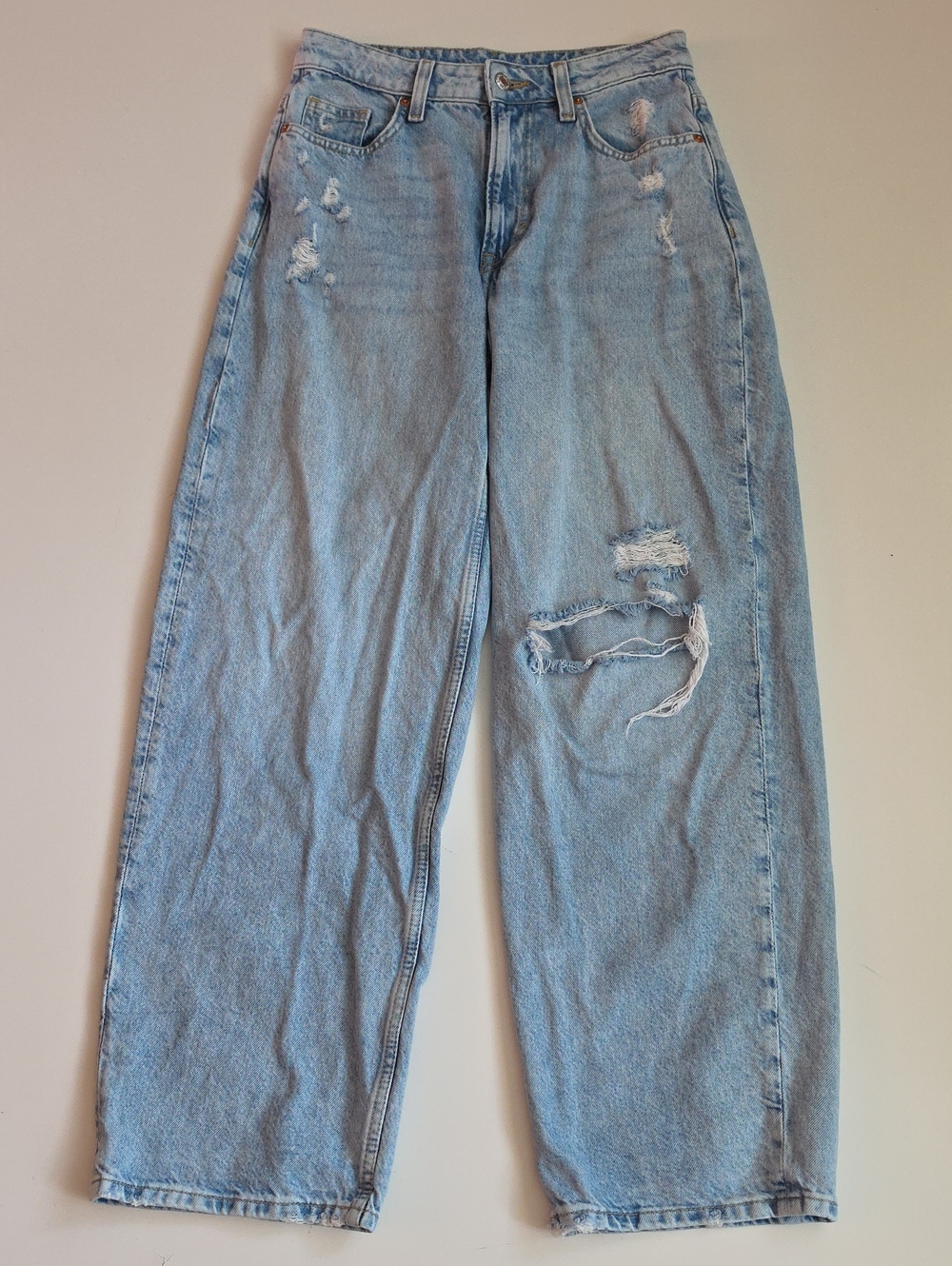 H&M Light Blue Distressed Wide-Leg Jeans